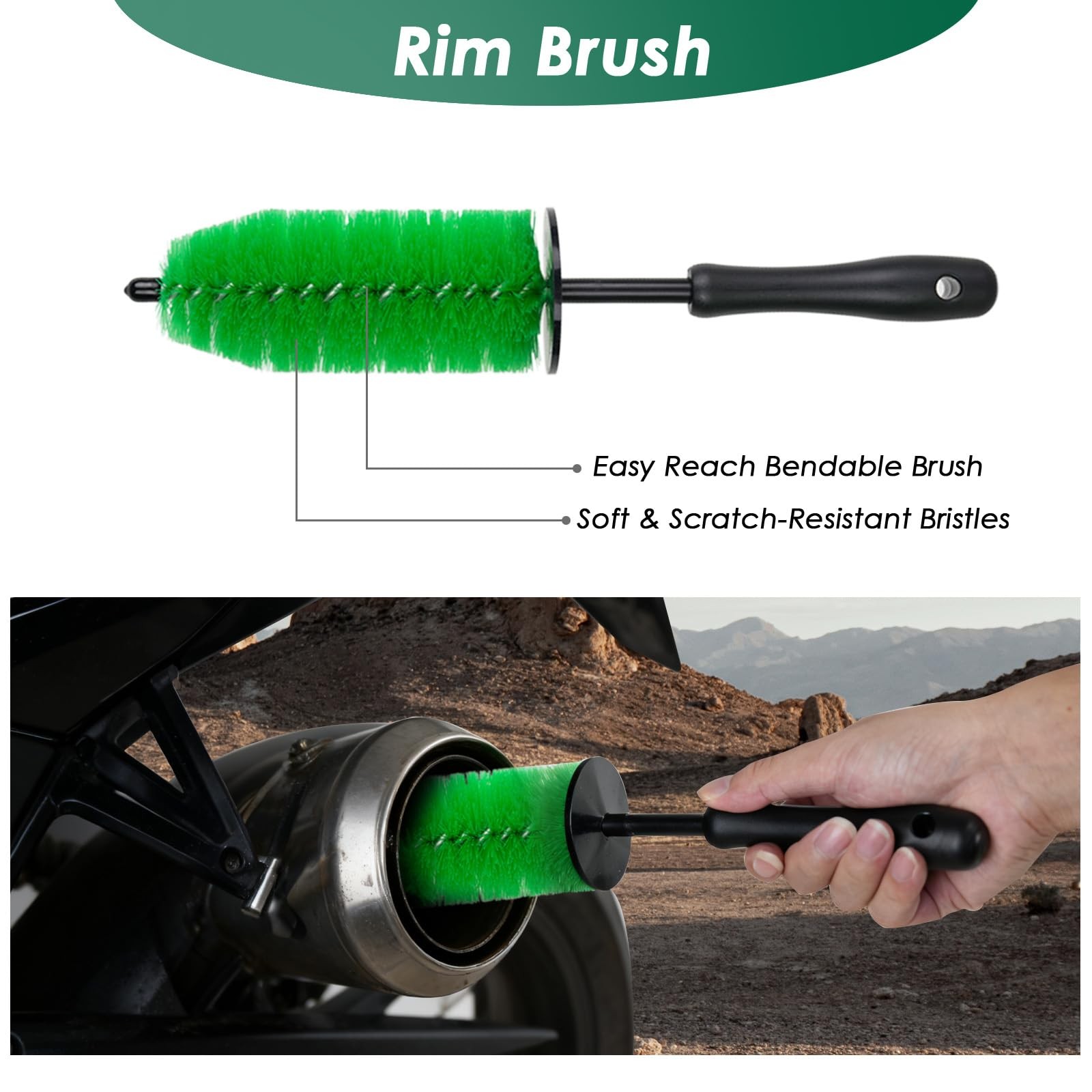 NexaBrush 9 Pack Motorcycle Cleaning Kit, Detailing Green,Black