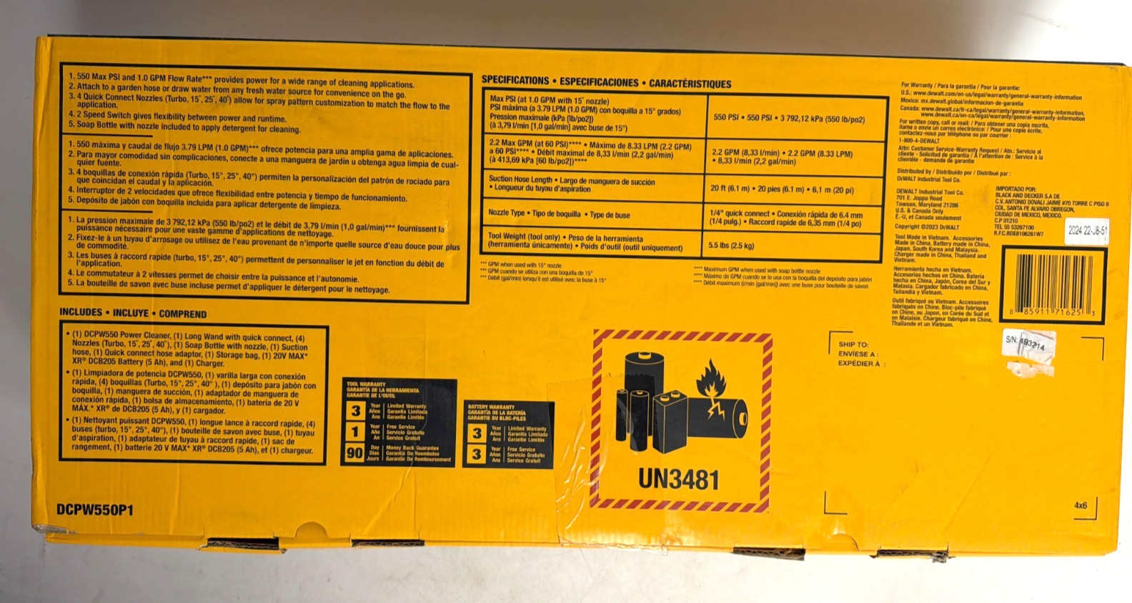[NEW] (DCPW550P1) DEWALT 20V MAX* 550 PSI Cordless Power Cleaner Kit