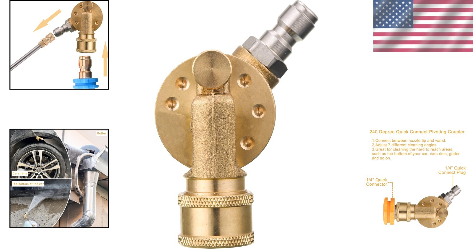 Brass & Stainless Steel Pivoting Coupler for Power Washer