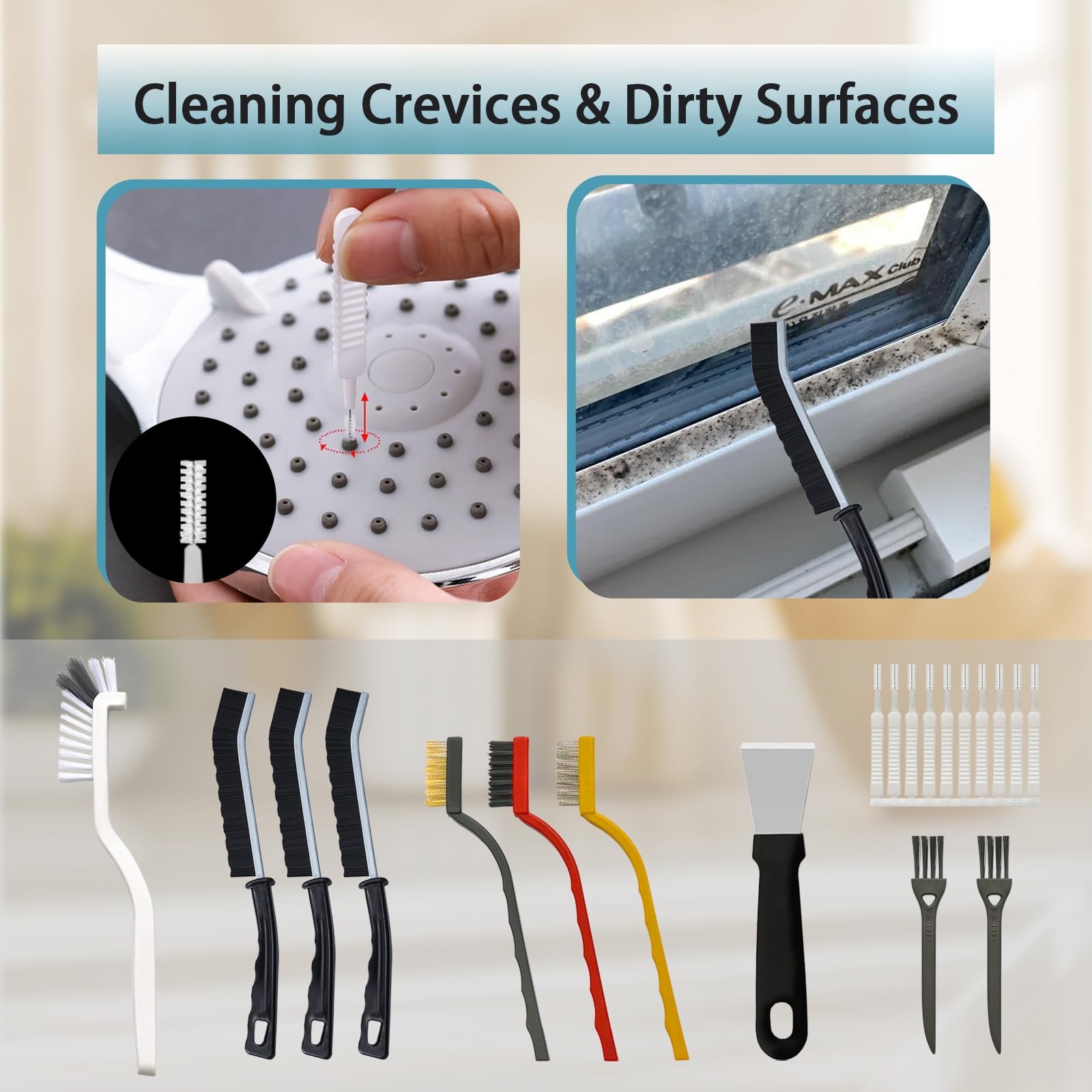 20-Piece Crevice Cleaning Brush Set – Multifunctional Kit with Black