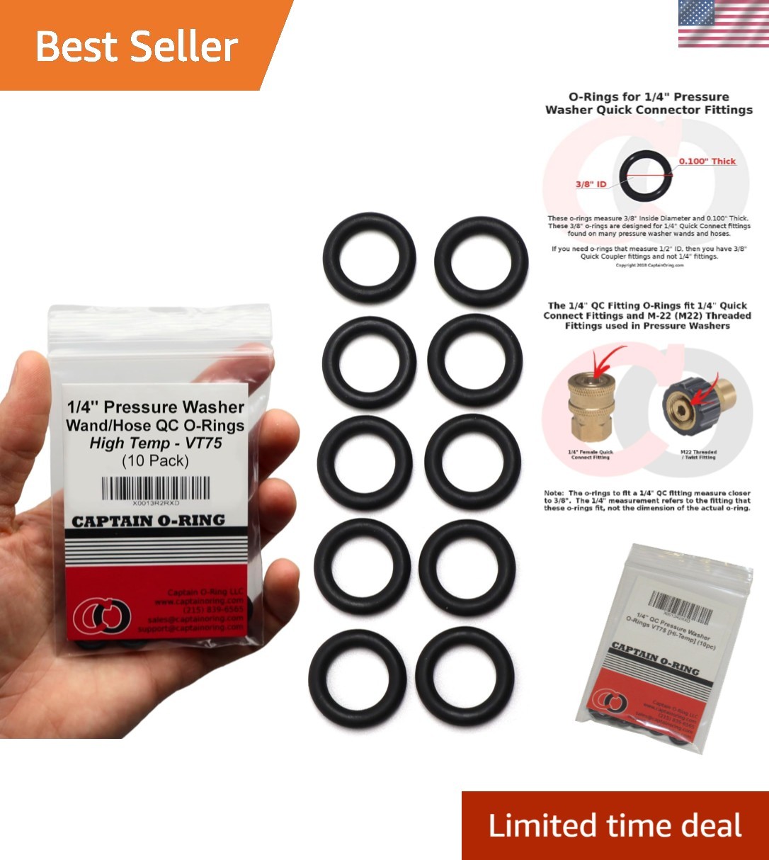 10 High-Performance Viton O-Rings – Ideal for 1/4″ Pressure Washer Connections