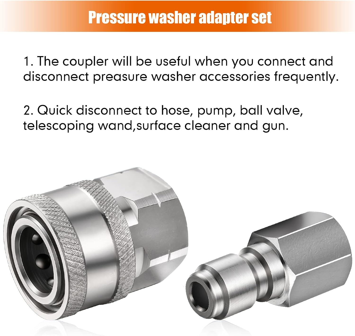 4 Sets NPT 1/4 Inch Pressure Washer Coupler Quick Connect Plug Male Female 1/…