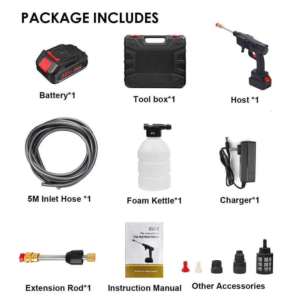 Cordless Electric High Pressure Water Spray Gun Car Washer Cleaner Tool Portable