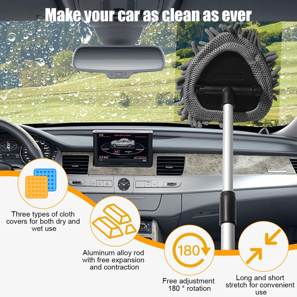 TNAIYH Car Windshield Cleaner Tool, Extendable Handle Triangle, Black