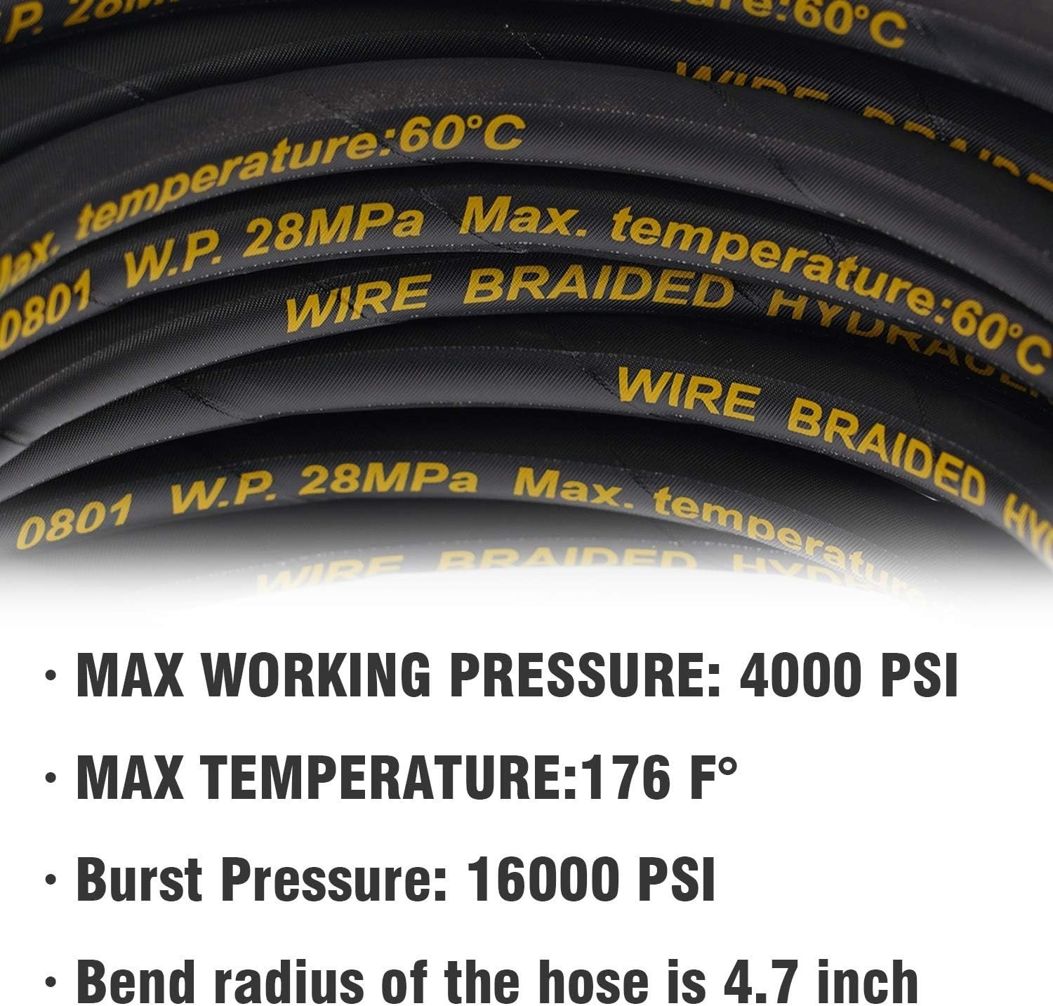 Rubber 50FT Pressure Washer Hose with 3/8” Connection – Max 16,000 PSI Burst