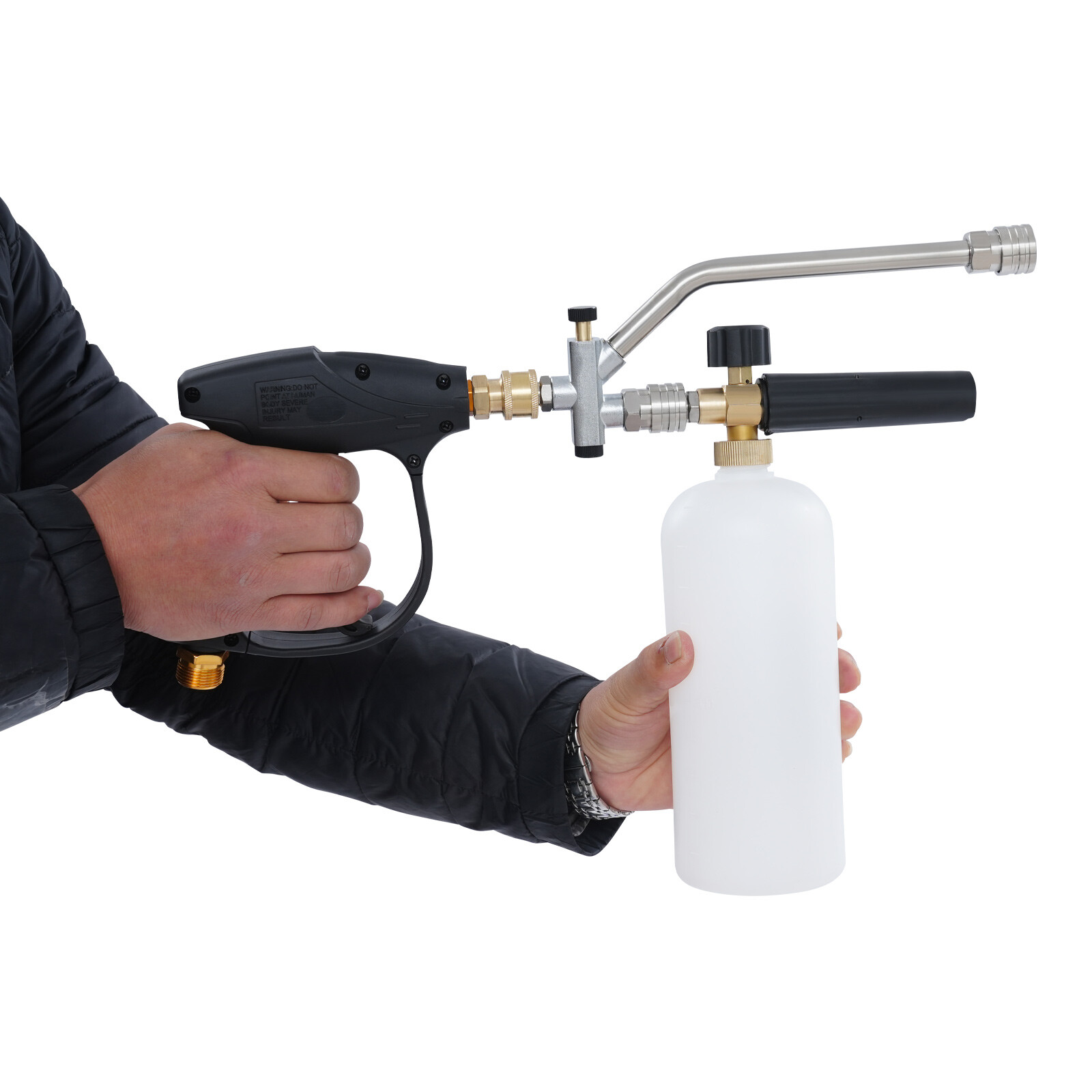 6.69in 0.22Gal Black/Silver Steel Pressure Washer Gun With 5 Replaceable Nozzles