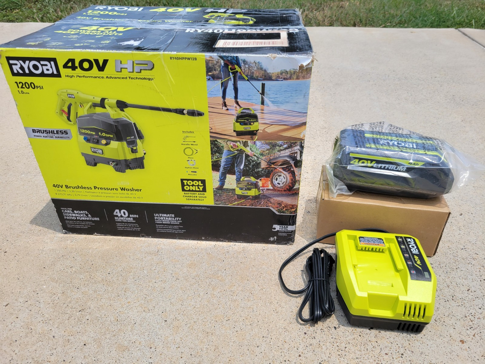 RYOBI 40V 1200 PSI 1.0 GPM Cordless Electric Water Pressure Washer 4ah B & F Ch