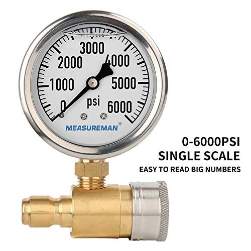 2-1/2″ Pressure Washer Gauge Kit, 3/8″ Quick Connect, 0-6000 PSI, Glycerin Fille