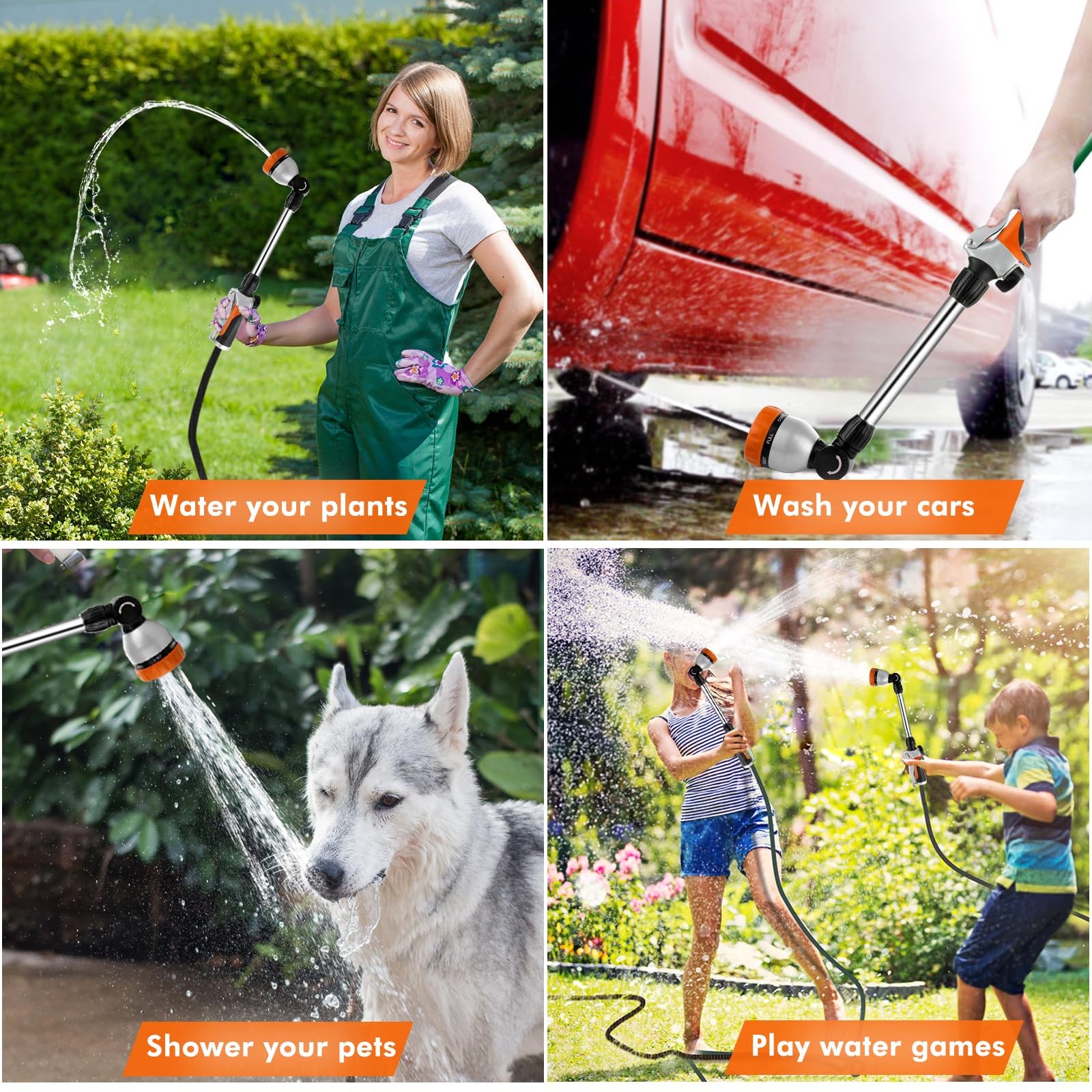 Metal Watering Wand, Heavy Duty Garden Hose Wand with 180° Swivel Ratcheting Hea