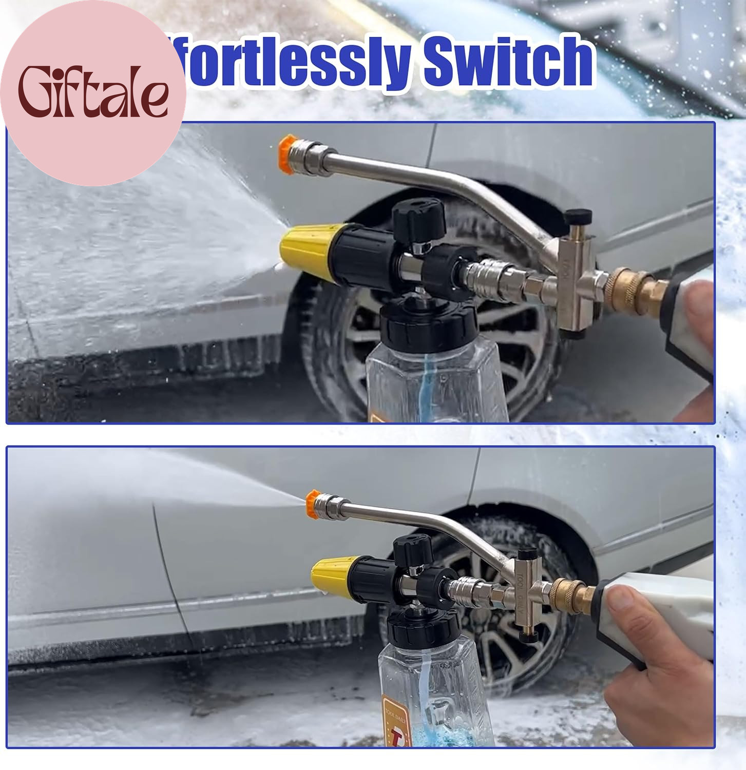 Foam Cannon Dual-Connector Accessory, Pressure Washer Double Tip Attachment for