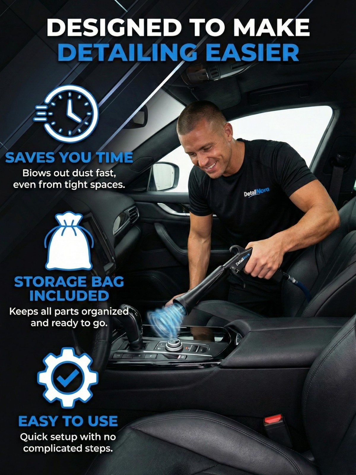 DetailNova Tornado Air Gun for Car Detailing – Durable Blaster with Black