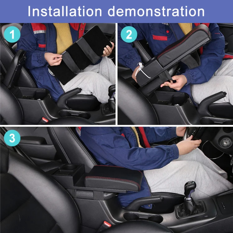 Car Multi-functional Dual USB Armrest Box Booster Pad, Microfiber Leather Curved