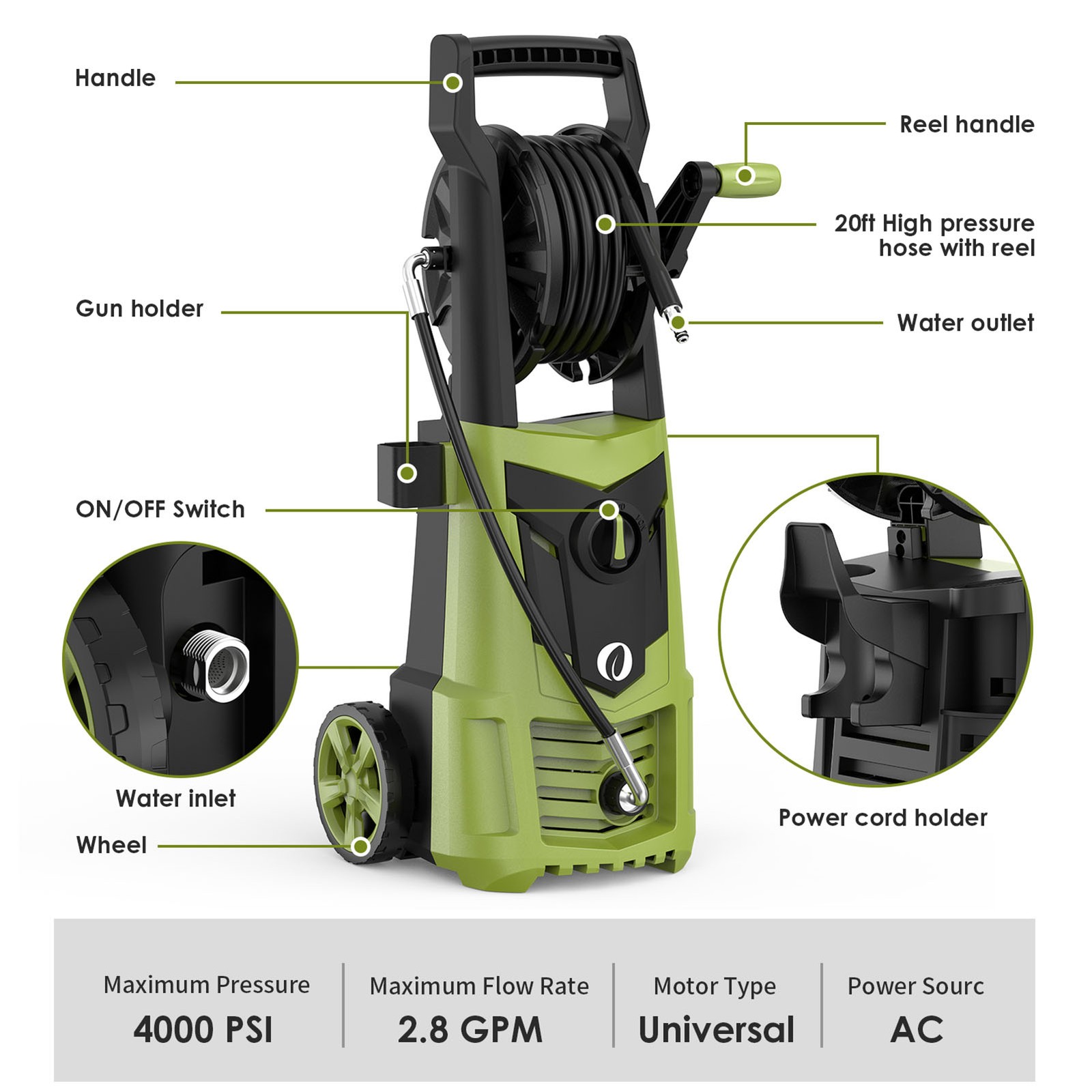 4000 PSI Electric Pressure Washer Powerful Cleaning Machine For Car Patio Metal