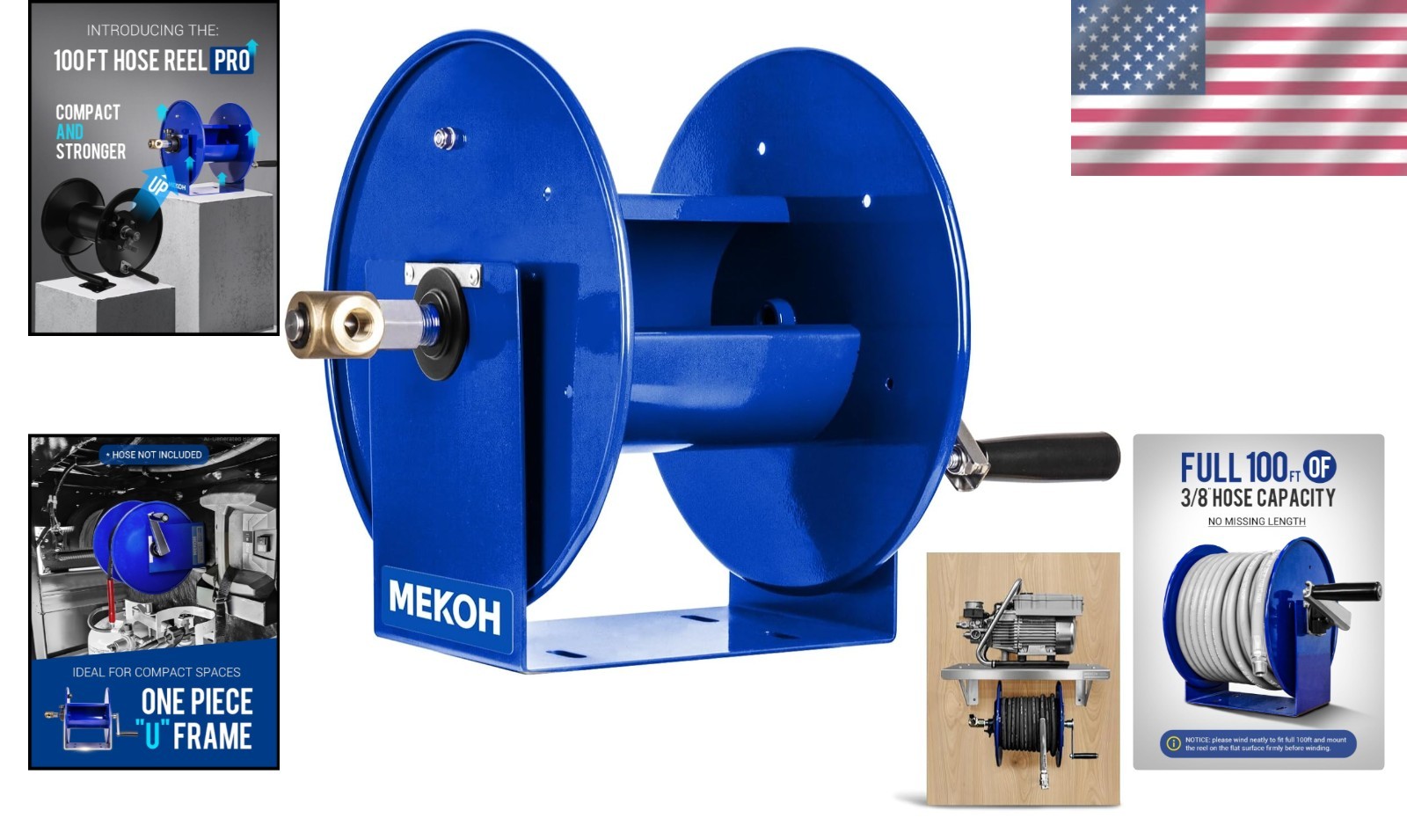 Manual Compact Pressure Washer Hose Reel 100FT x 3/8″ – For Maximum Efficiency