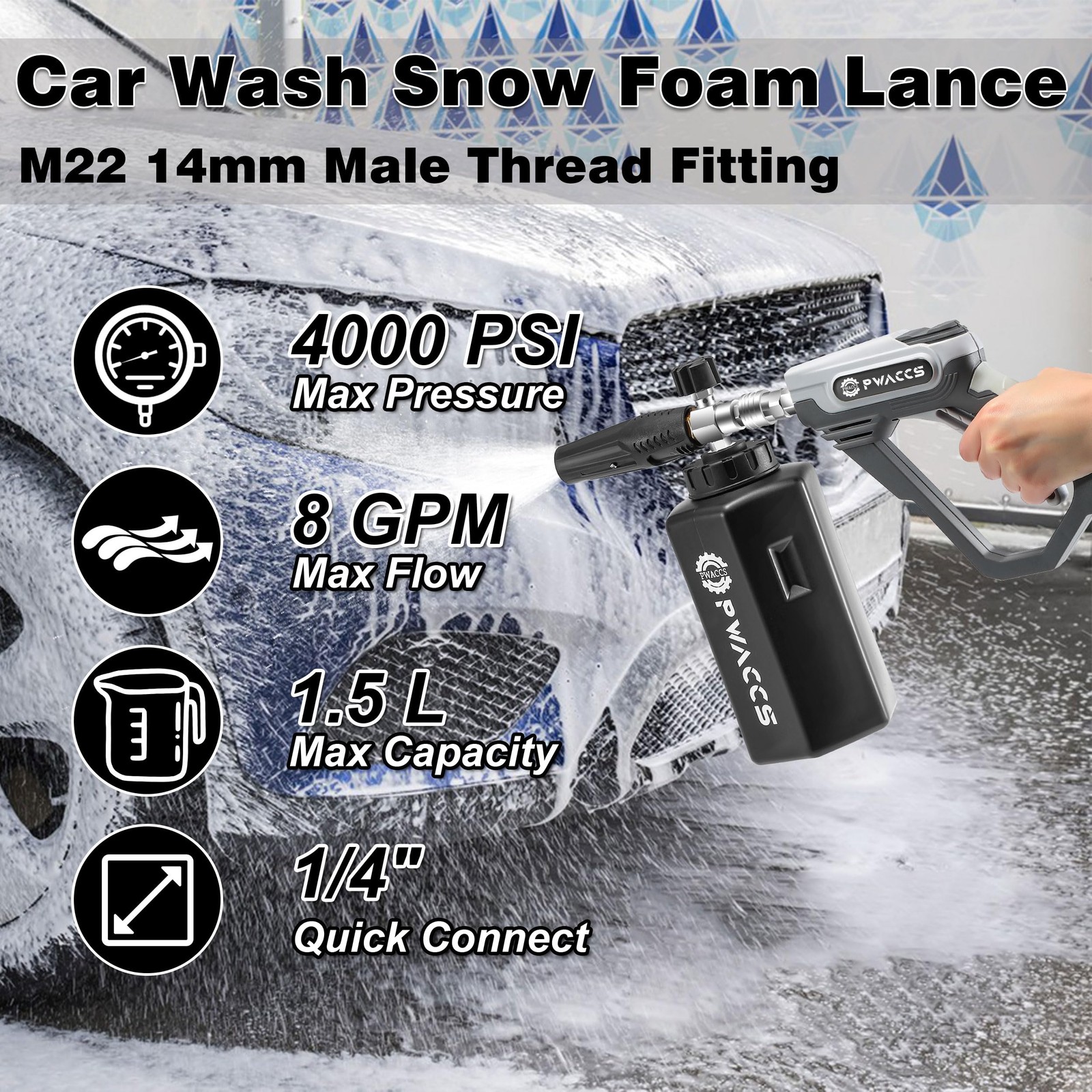 Pressure Washer Foam Cannon Gun, Short Power Washer Wand, 1.5 Liter