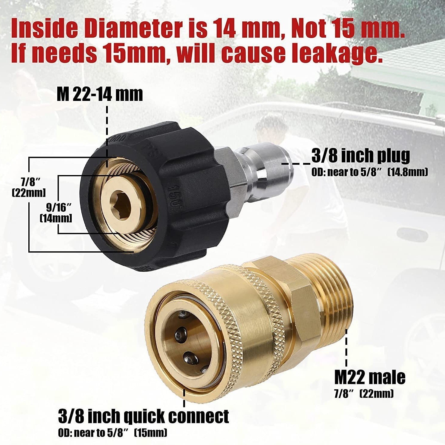 9Pc Pressure Washer Adapter Set Quick Disconnect Kit M22 Swivel to 3/8” Connect