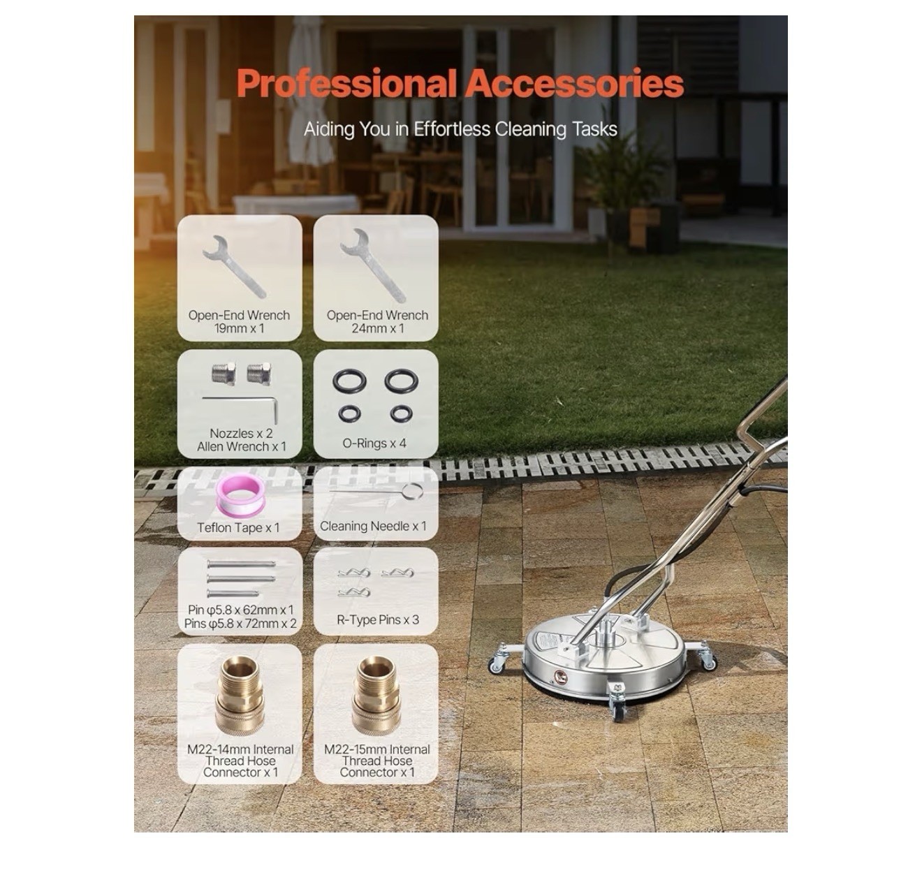 VEVOR 18″ Pressure Washer Surface Cleaner 4000PSI Stainless Steel w/ Dual Handle