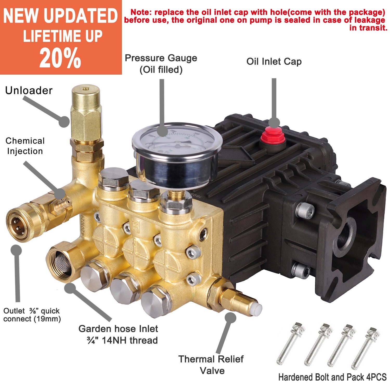 iMeshbean Pressure Washer Pump Power Washer Pump 3/4″ Horizontal 3000 PSI 3.5GPM