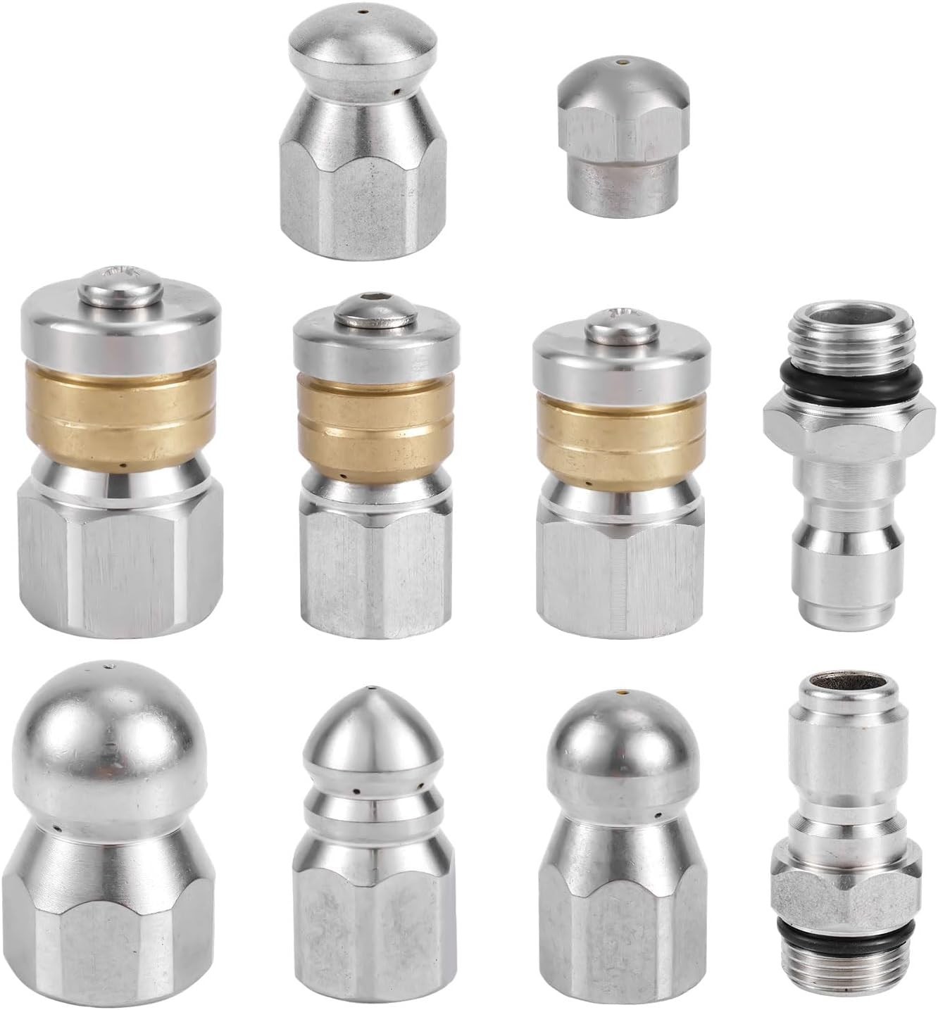 10pcs Sewer Jetter Nozzle with 1/4″” & 3/8″” NPT Quick Connectors, Stainless St