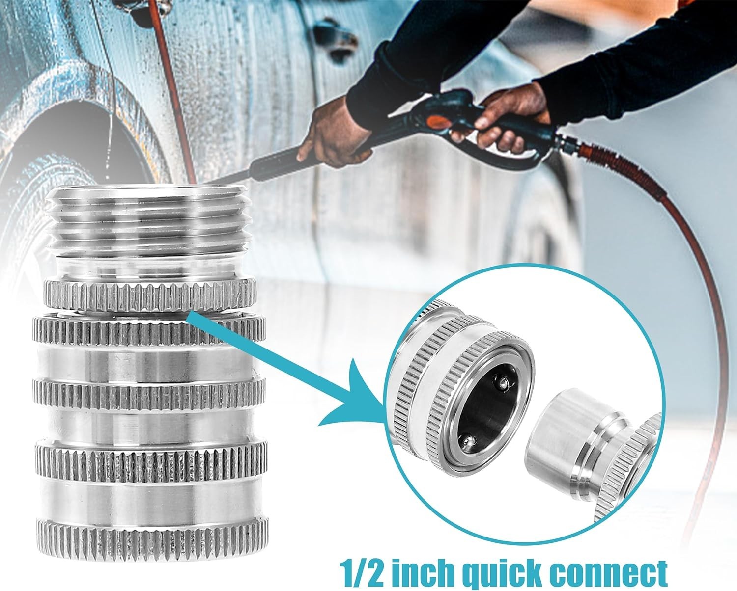 Pressure Washer Adapter Set, Stainless Steel Quick Connect Kit, M22 14mm to 3…