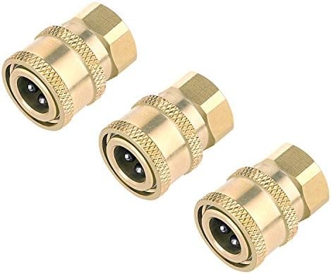 3 Pack Pressure Washer Coupler, Brass Fittings, 1/4 Inch Quick Connect to Female