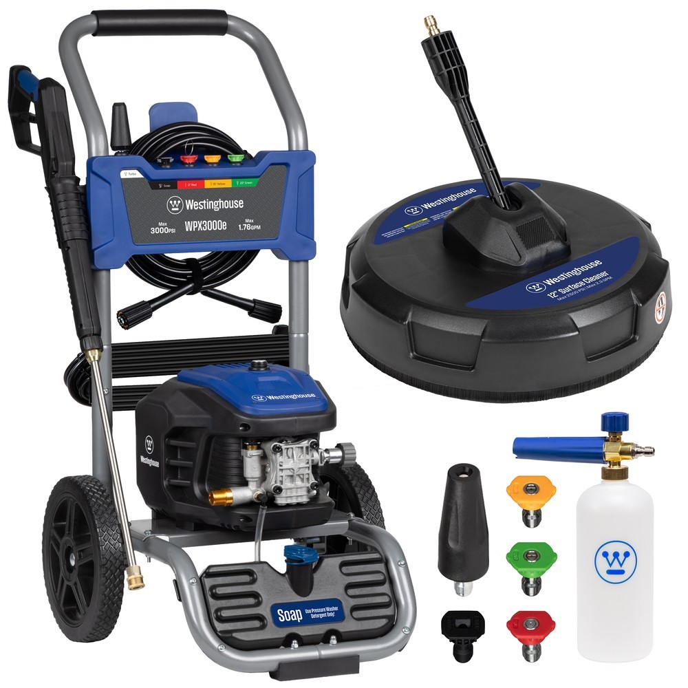 3000 Max PSI 1.76 Max GPM 13 Amp Corded Electric Pressure Washer Kit Cleaner