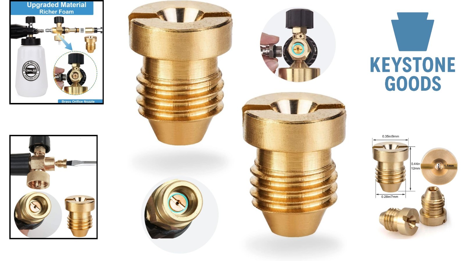 2 Pack Brass 1.1mm Foam Cannon Orifice Nozzles for High-Pressure Snow Foam Lance