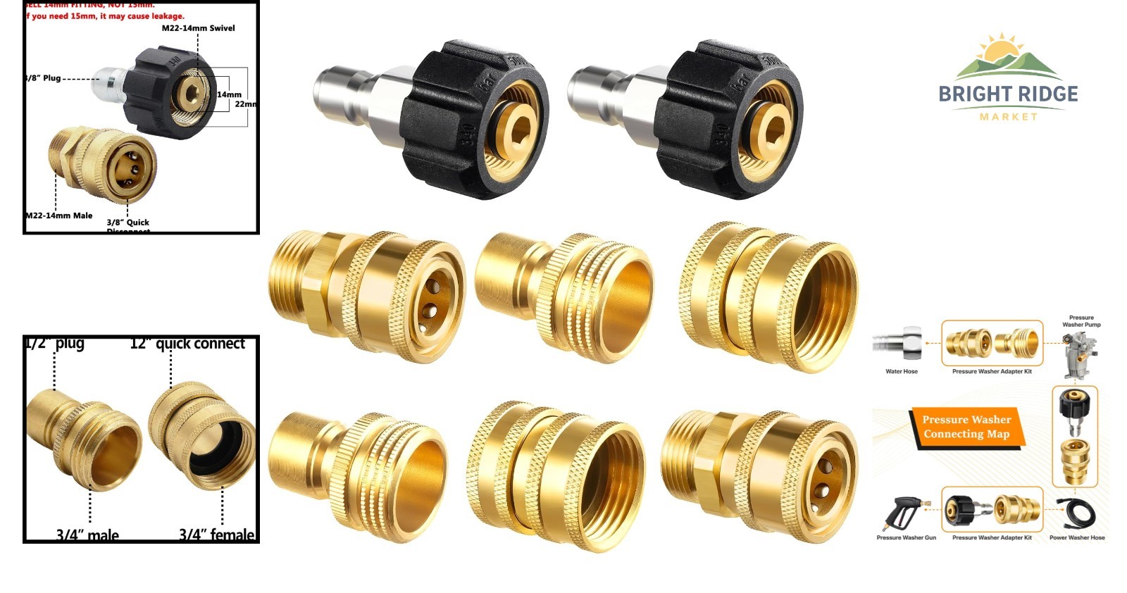 Brass Quick Disconnect Kit for Pressure Washer and Garden Hose Compatibility
