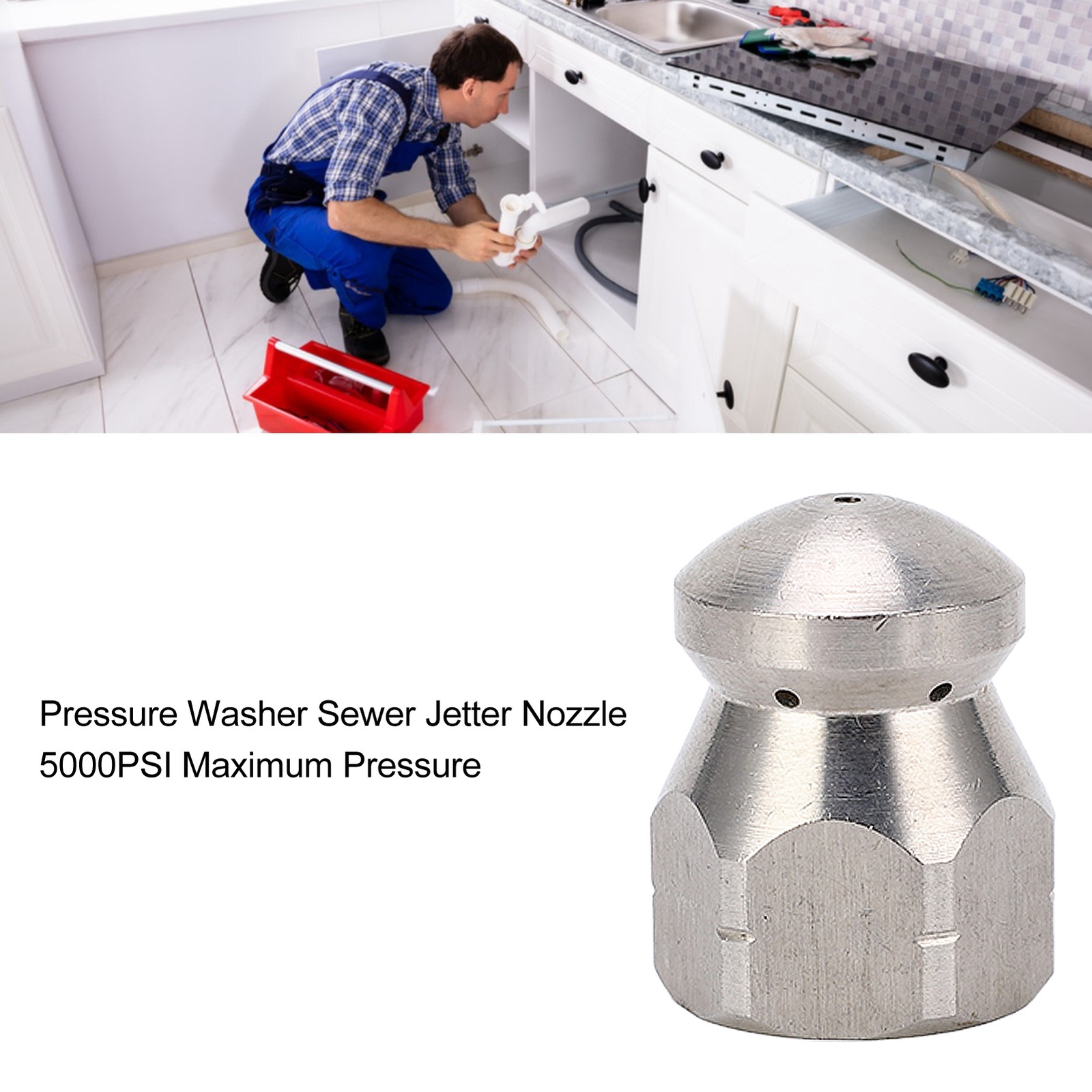 5000PSI 6 Holes G3/8in High Pressure Washer Nozzle Pipe Dredging Cleaning Nozzle