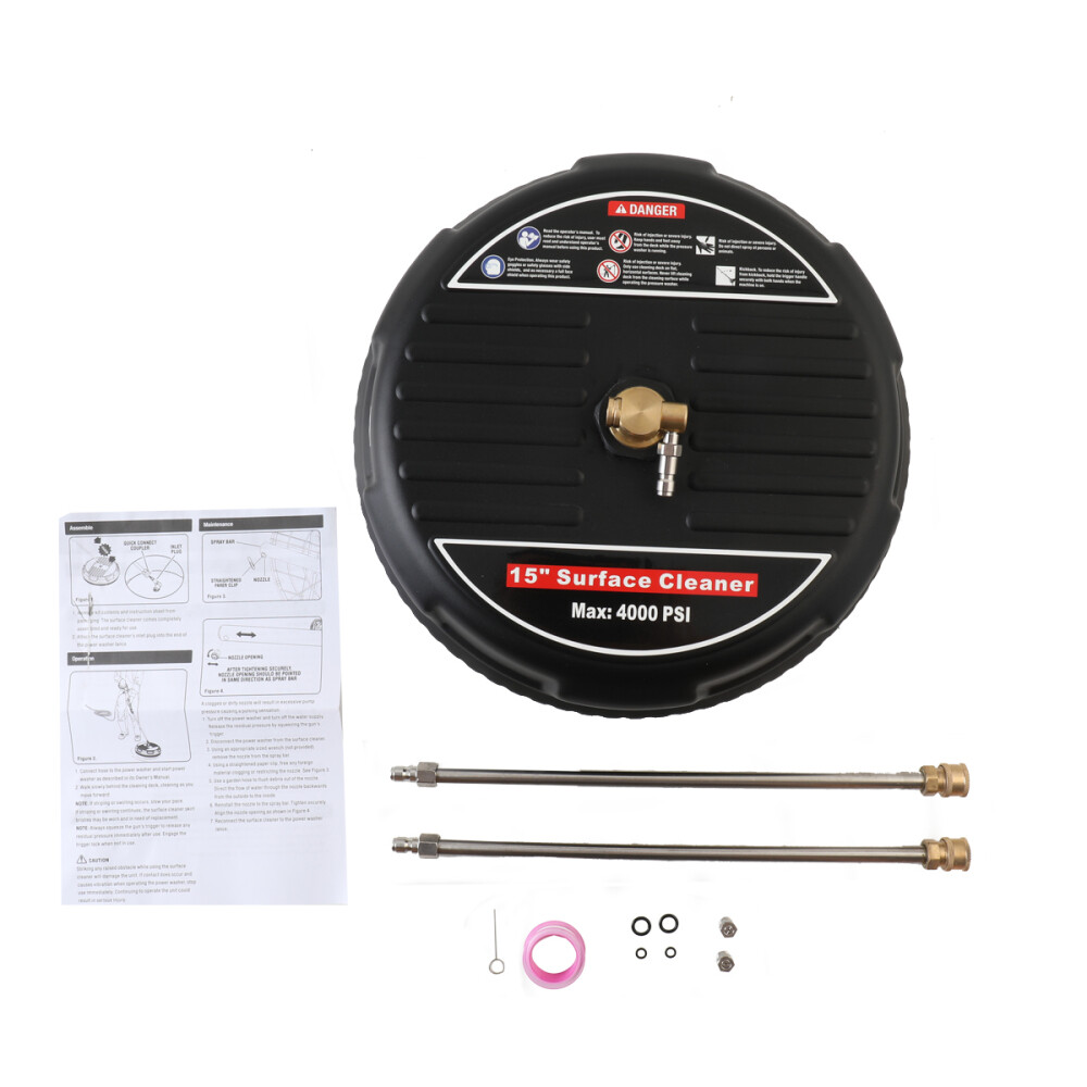 15″ Flat Surface Cleaner Water Pressure Washer 4000PSI w/2 Extension Wand US