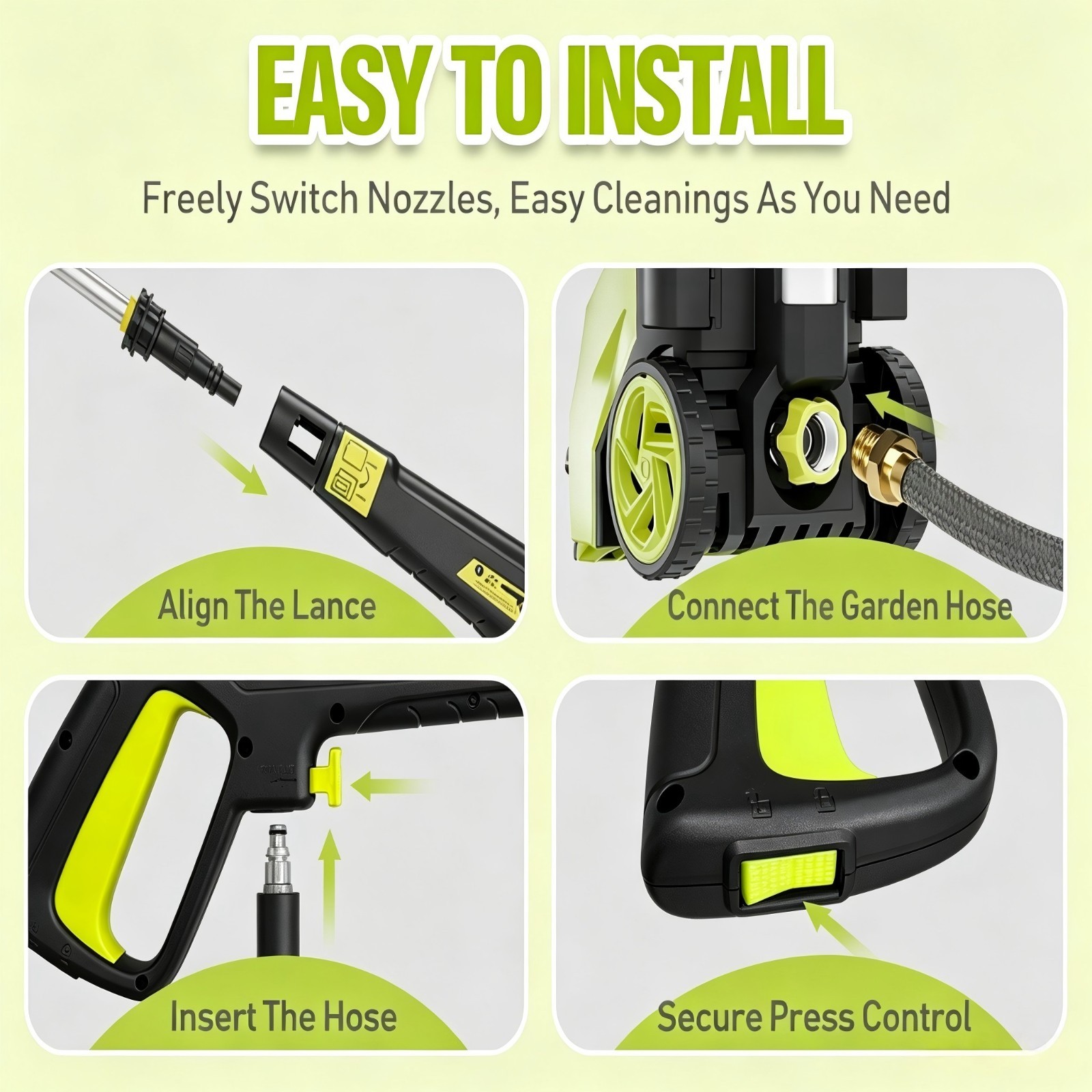 Pressure Washer 4200PSI 3.7GPM, Steel Lance, 4 Nozzle Tips, for Car, Patio