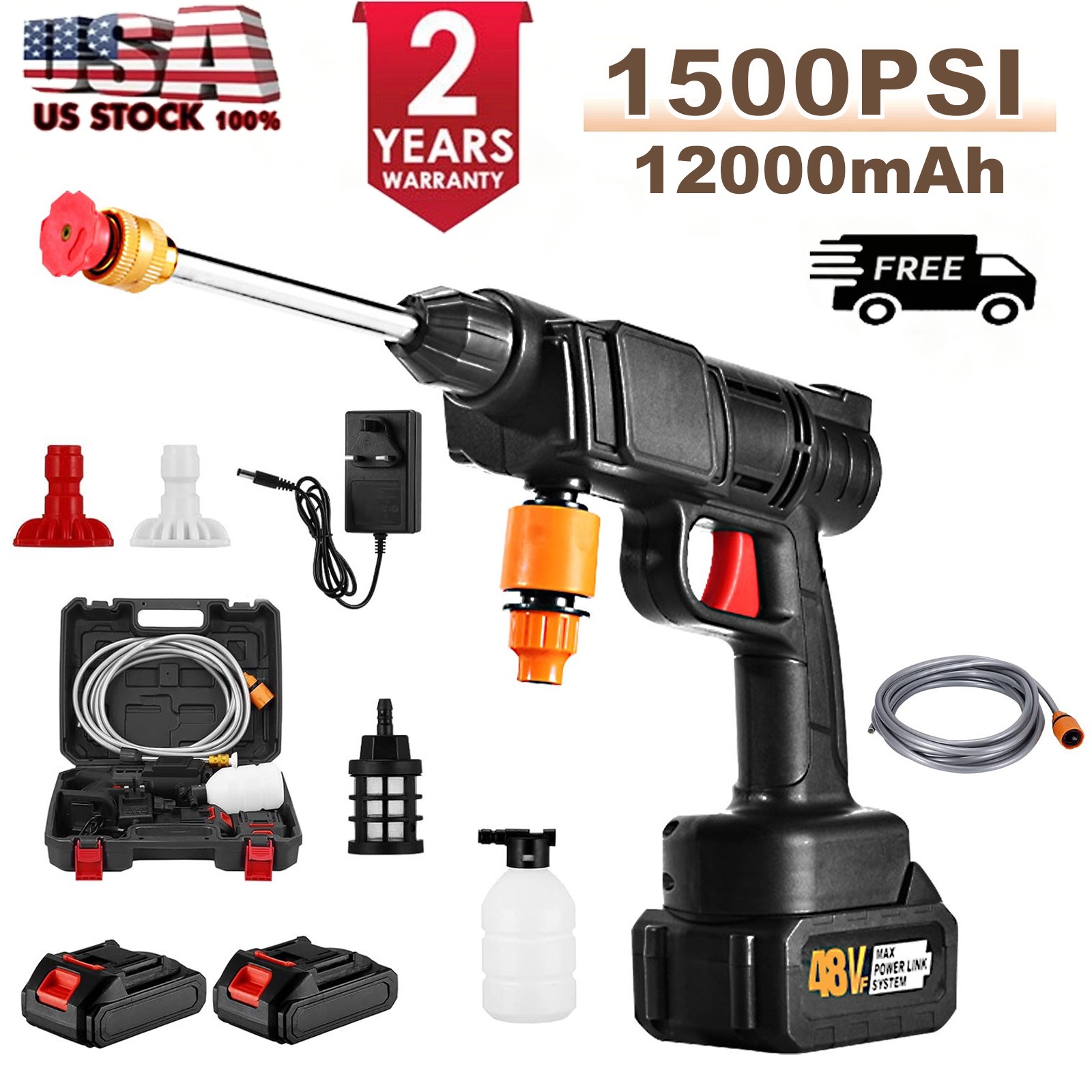 Cordless Portable Pressure Washer 1500PSI Battery Operated Handheld Car Washer