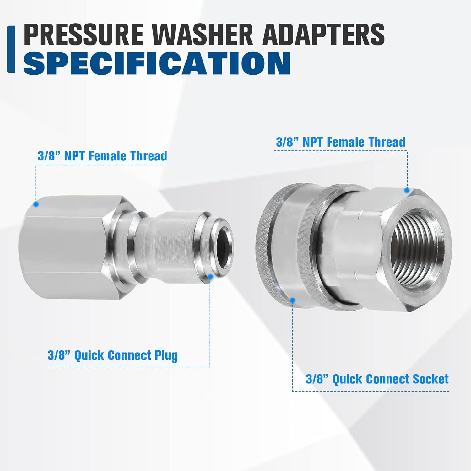 4Pcs NPT 3/8 Inch Stainless Steel Male And Female Quick Connector Kit Pressure