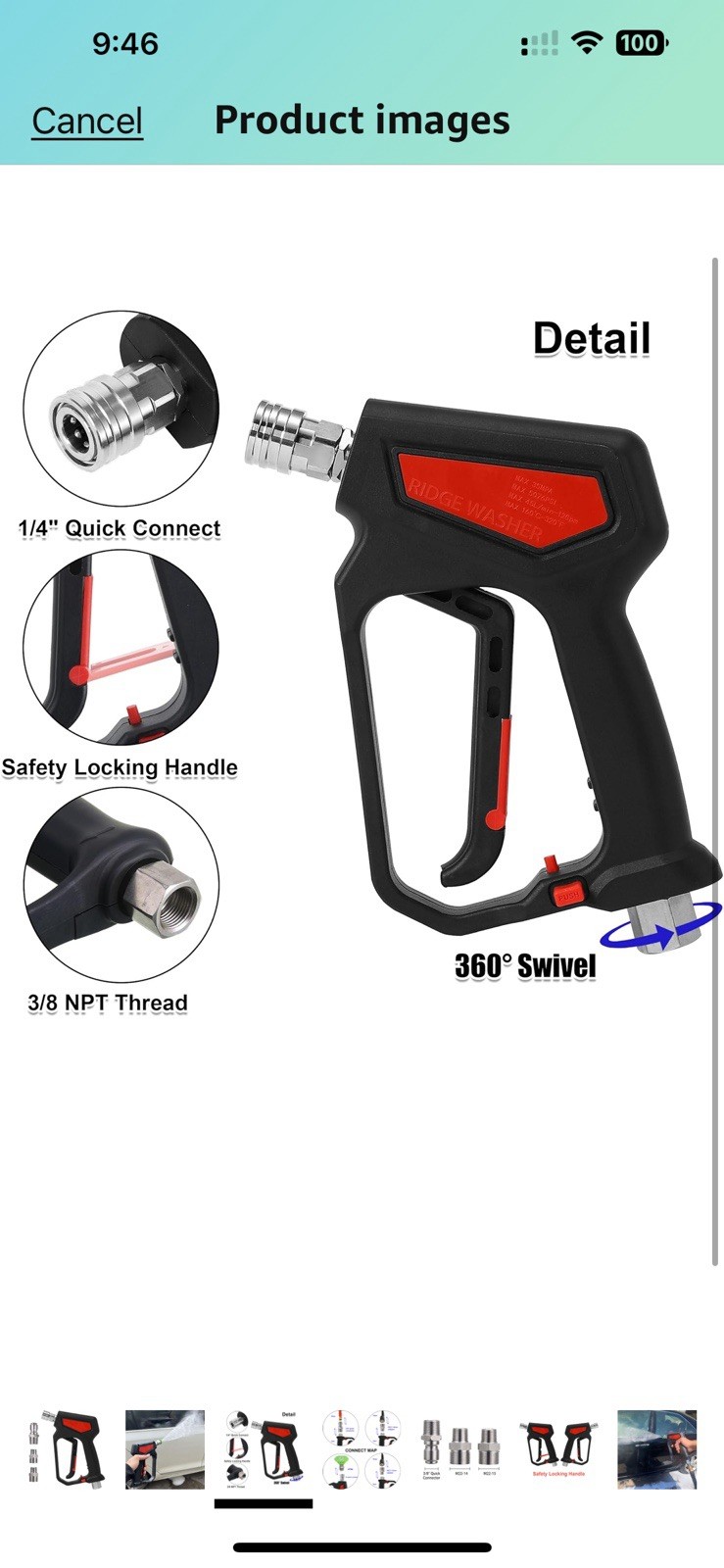 Pressure Washer Gun 5000 PSI, 12 GPM, High Pressure Spray Gun with 1/4″ Quick…