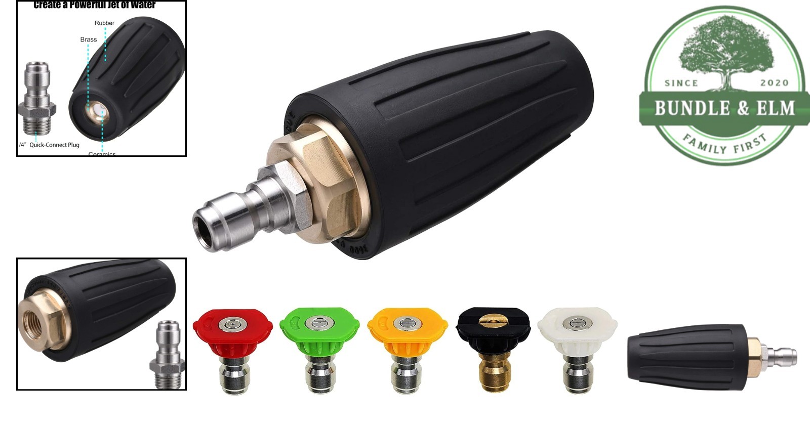 Powerful Pressure Washer Nozzle with Rotating Action and Quick Connect Fitting