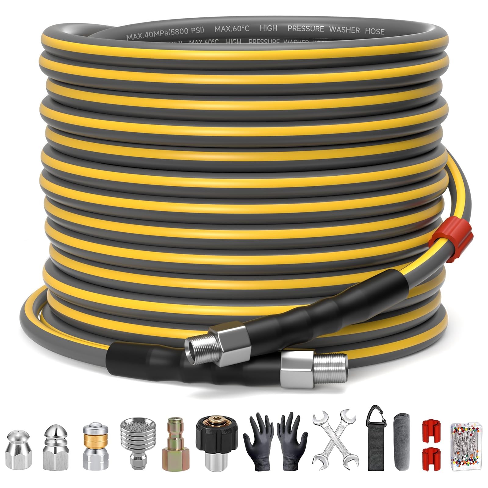 Sewer Jetter Kit for Pressure Washer, 5800PSI Drain Cleaner Hose 1/4 Inch NPT…
