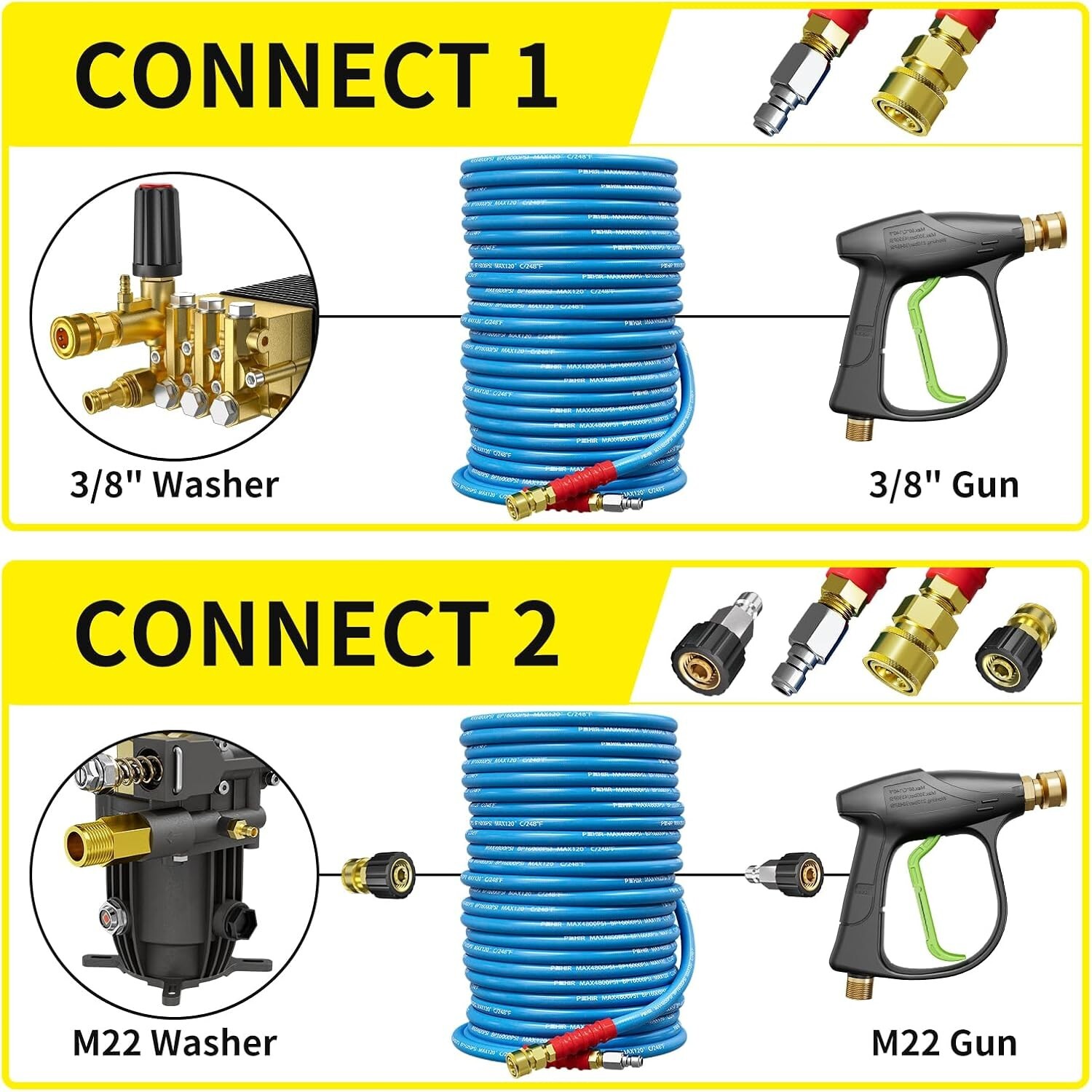 POHIR 4800PSI 100FT Pressure Washer Hose 3/8″ Flexible Power Wire Extension Hose