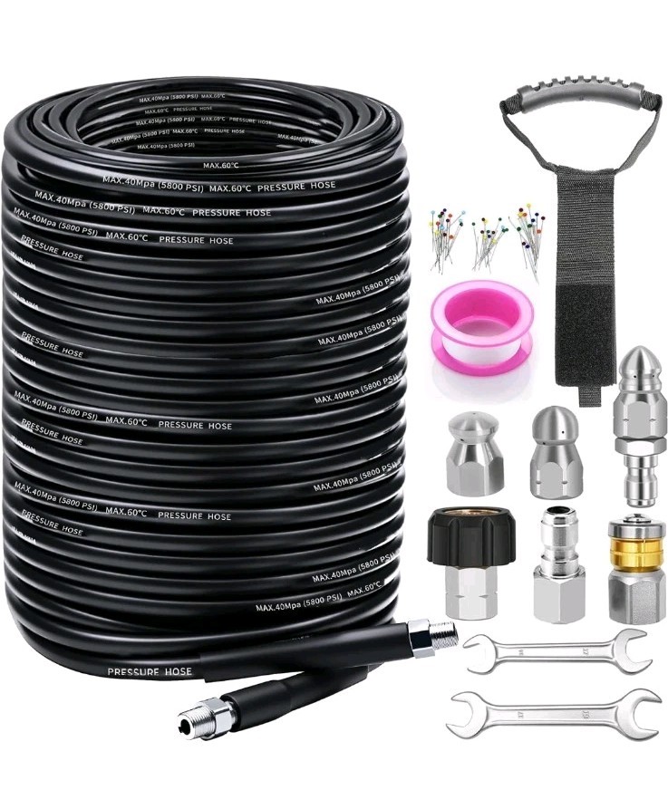 Sewer Jetter Kit for Pressure Washer 200FT, 5800PSI Drain Cleaner Hose 1/4″ NPT