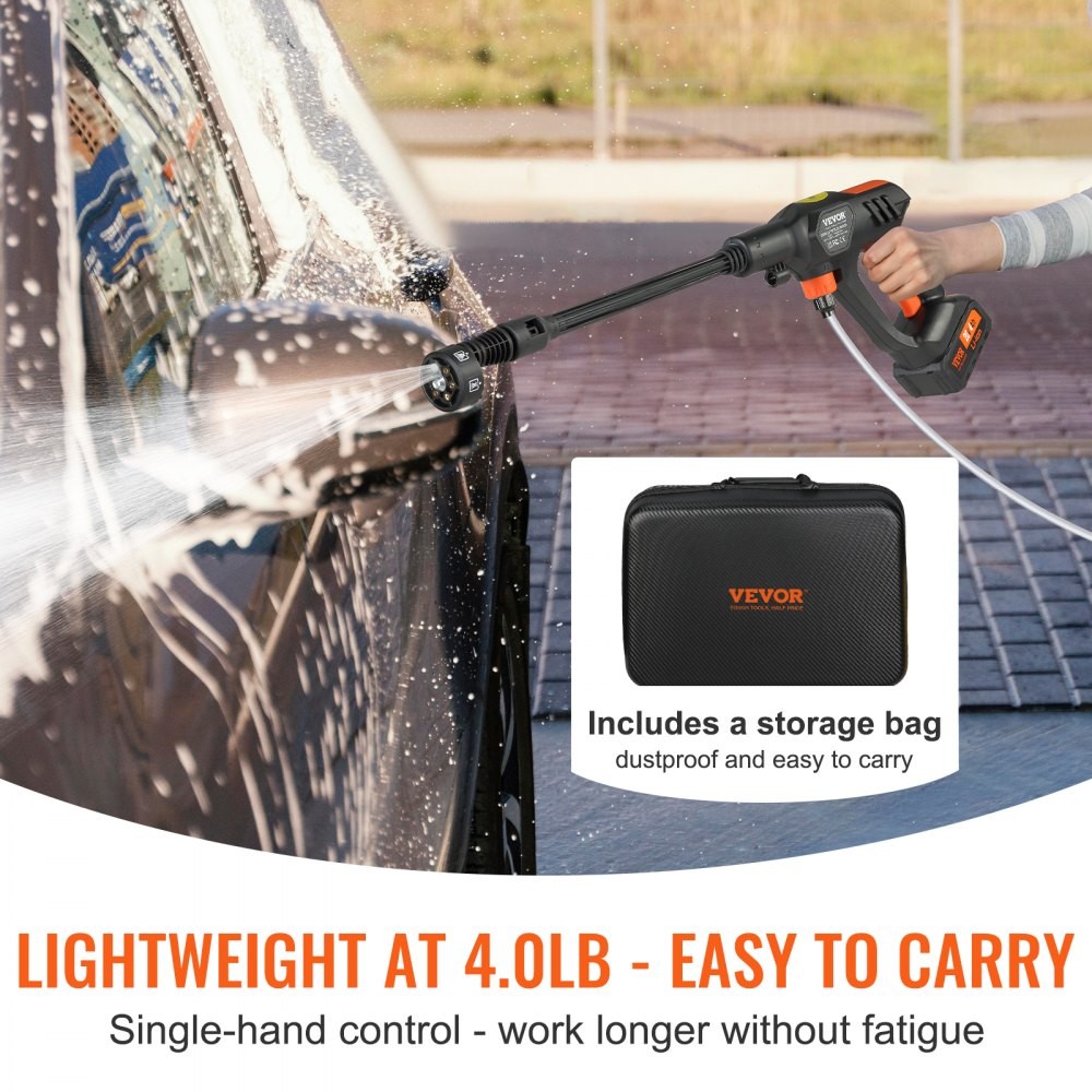 VEVOR CORDLESS PRESSURE WASHER, 652-PSI 1.1 GPM PORTABLE – BLACK/ORANGE