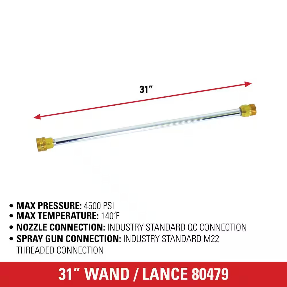 Universal 31 In. Pressure Washer Extension Spray Wand for Cold Water 4500 PSI Pr