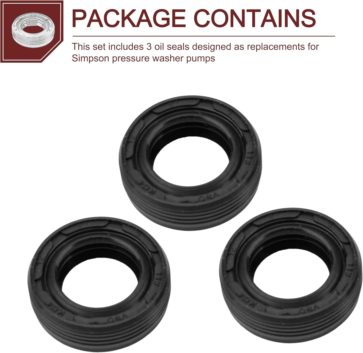 For Simpson Pressure Washer Pumps 7105741 Black Replacement Oil Seal Kit 3-Pack