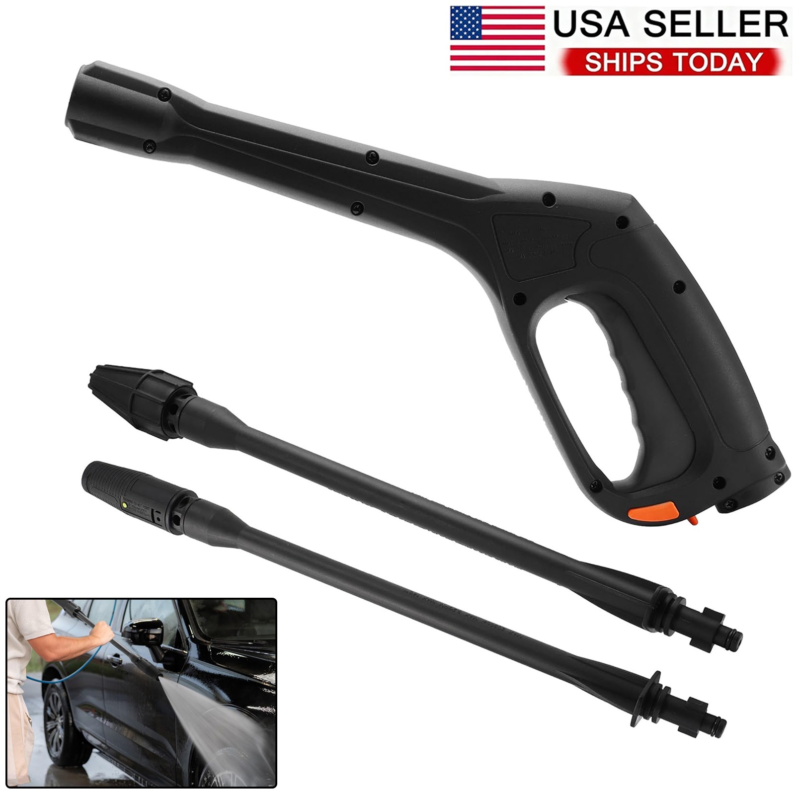 High-Pressure Washer Gun Kit w/ Nozzle Wand, Locking Hose Design&Safety Trigger