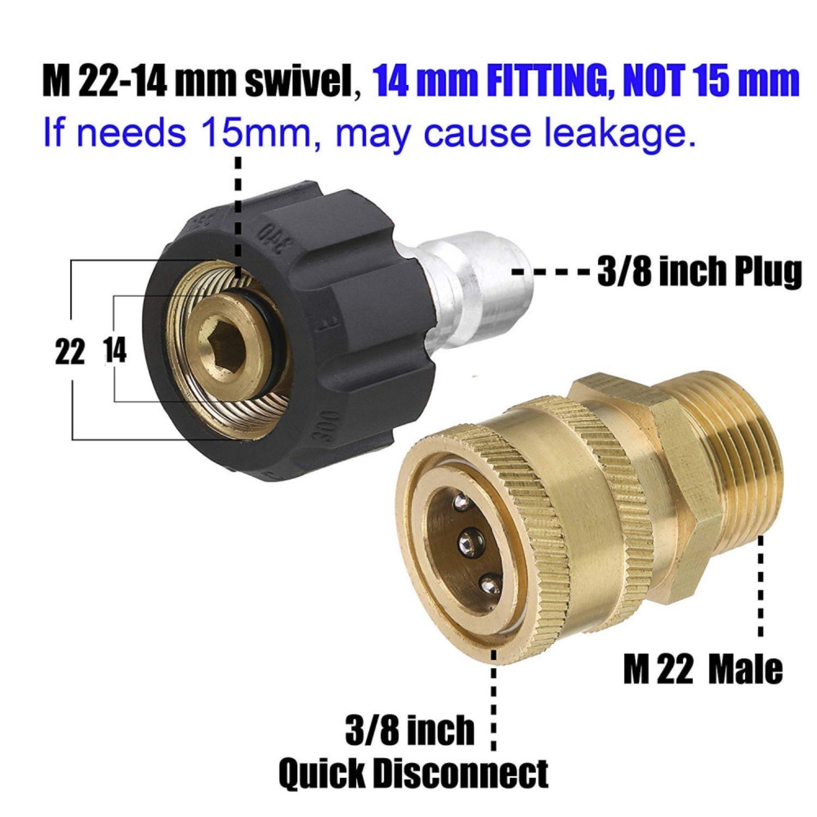 9Pc Pressure Washer Adapter Set Quick Disconnect Kit M22 Swivel to 3/8” Connect