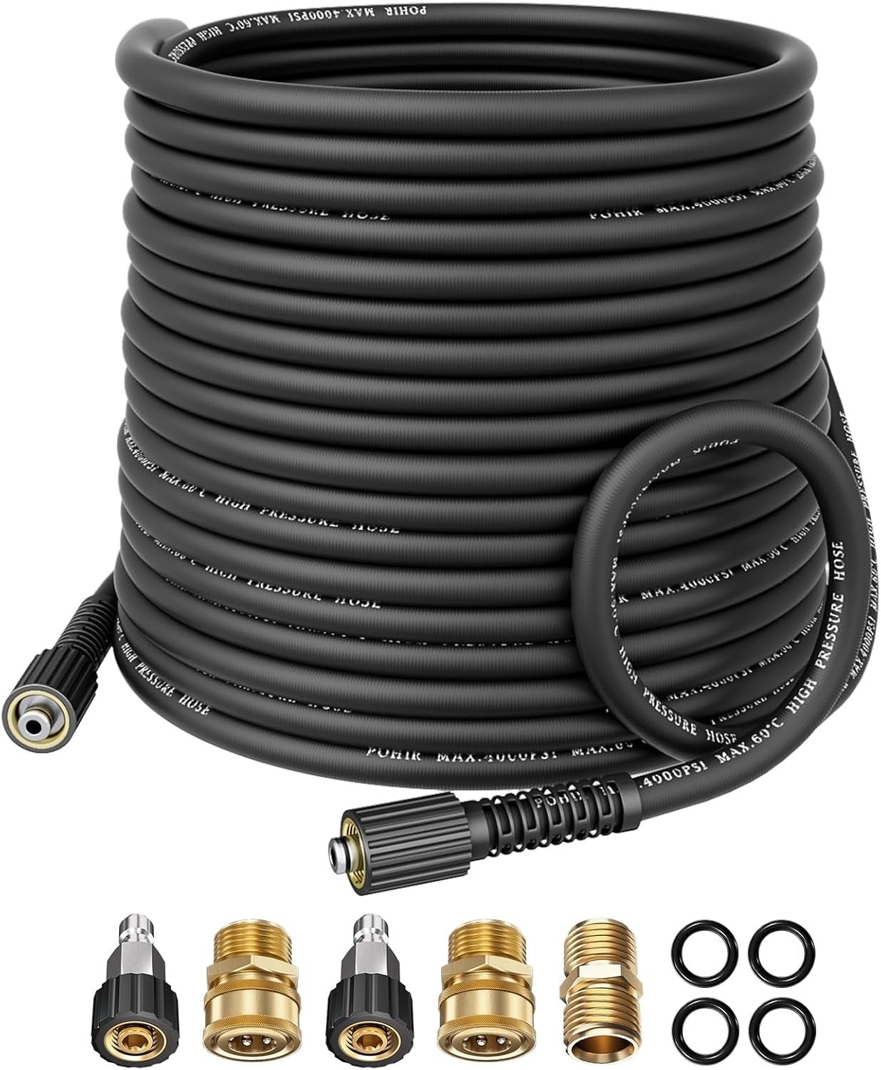 POHIR 100FT 4000PSI Pressure Washer Hose Kink Resistant 1/4″ Power Washer Hose