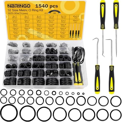 1540 PCS O Ring Assortment Kit with 4 Pick & Hook Tools – 32 Sizes Metric