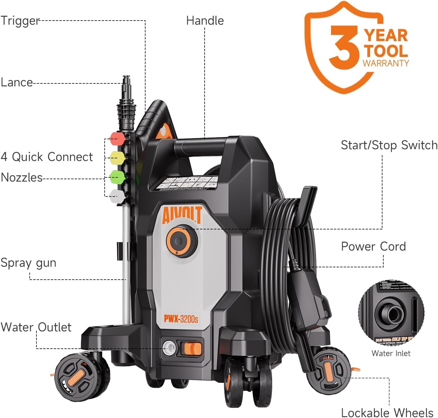 All-in-One Electric Pressure Washer 4800 PSI – 4 Quick-Connect Nozzles & Brushes