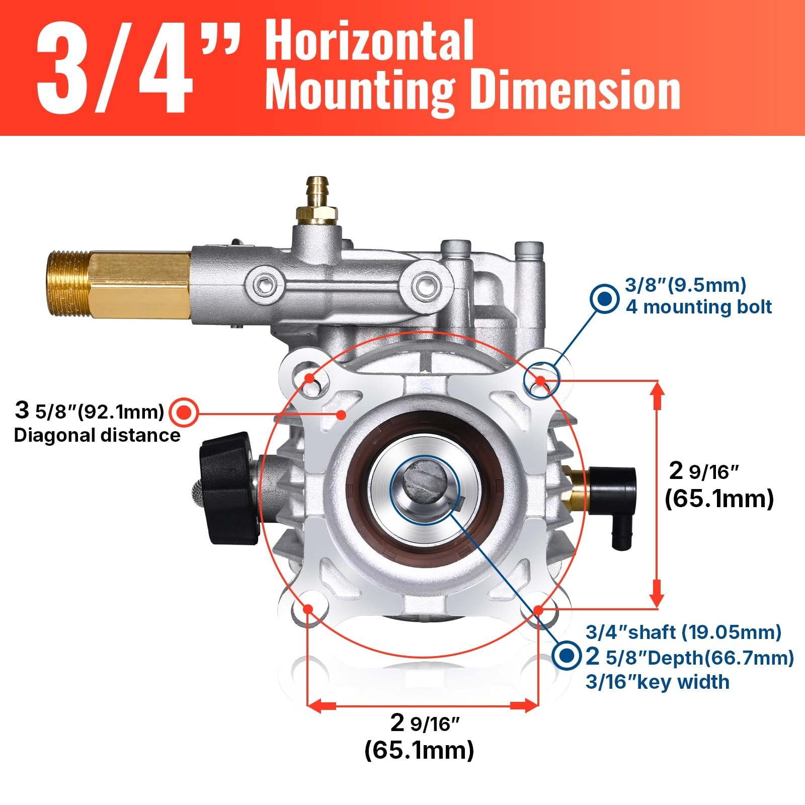 3/4″ Shaft Horizontal Pressure Washer Pump 3400 PSI 2.5 GPM | Fits Homelite, Tro