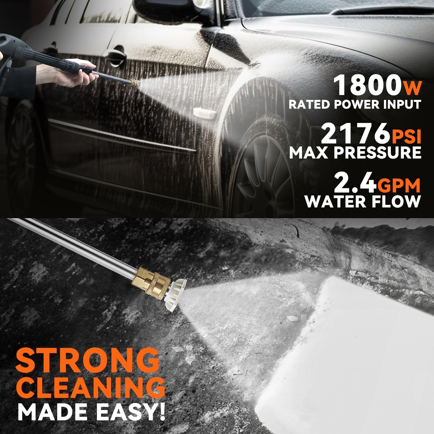 1800W Electric Pressure Washer 2176 PSI 2.4 GPM Car Patio Deck Cleaner