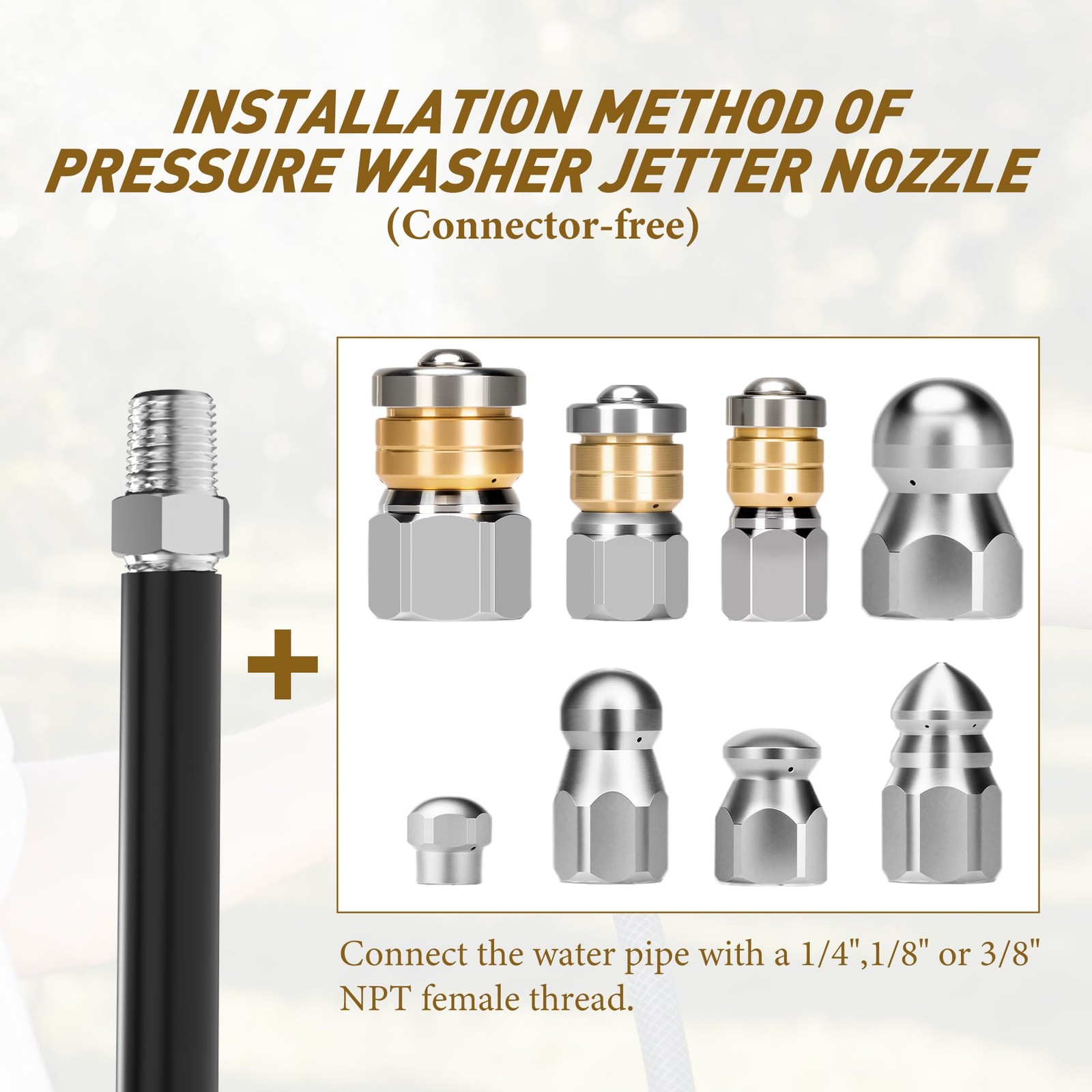10pcs Sewer Jetter Nozzle Kit Stainless Steel Jetter Heads Kit for Pressure W…