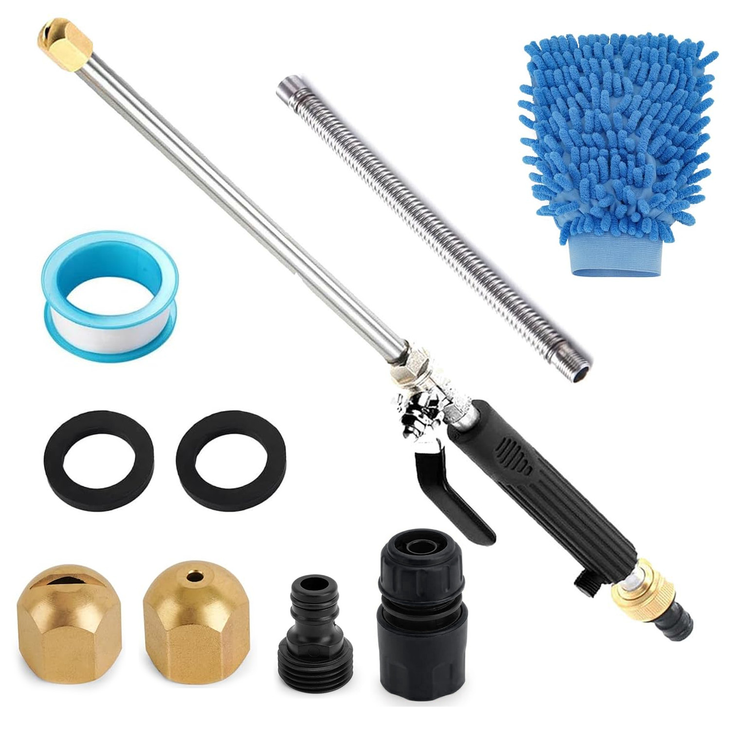 Jet Nozzle 18″ High Presure Power Washer Wand w/Nozzles & Hose Connector & Glove